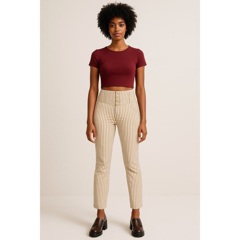 Free People sz 4 Striped Tan and white Pants frankie high waist skinny boho